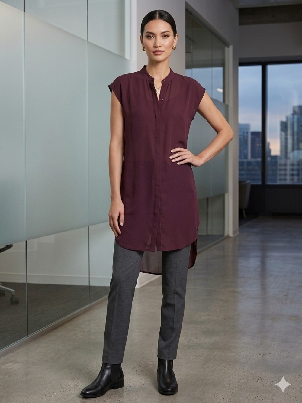 2/$15 Simons Plum Scalloped-Hem Blouse